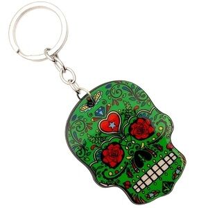 Green Sugar Skull Keychain, Day Of The dead, Calavera, Muertos, Halloween